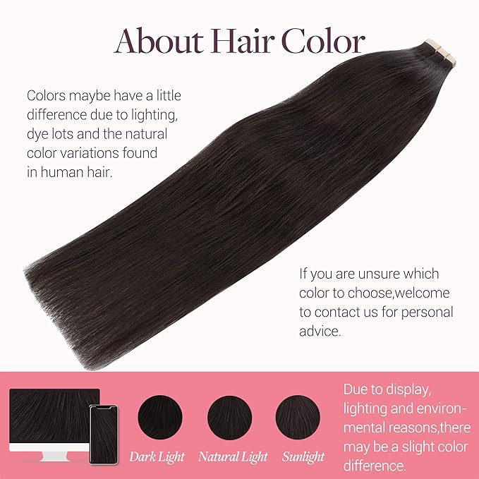 GOO GOO Tape in Hair Extensions Human Hair, 2 Dark Brown, 18inch 50g 20pcs, Skin Weft Seamless Invisible, Silky Straight with Thick Ends, Remy Human Hair