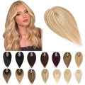 SEGO Human Hair Toppers for Women With Thinning Hair, 7 * 13CM Silk Base 100% Real Human Hair Clip in Top Wiglet Hairpieces -12 Inch No Bangs Golden Brown&Bleach Blonde