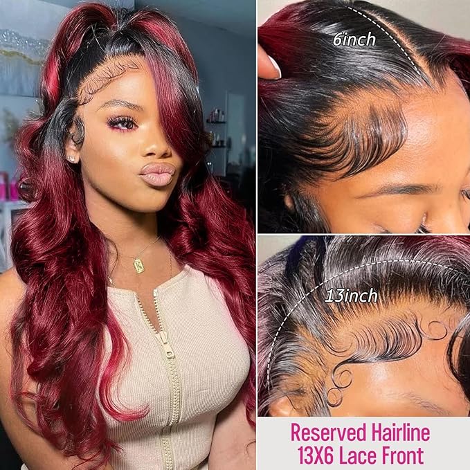 250% density 1b 99j Burgundy Lace Front Wigs Human Hair Red Burgundy Wig Human Hair 13x6 HD Body Wave Lace Front Wigs for Women burgundy ombre lace front wig human hair
