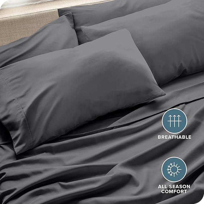 Bare Home Microfiber Bulk Pillow Cases - Standard/Queen Size Set of 4 - Cooling Pillowcases - Double Brushed - Grey Pillowcases 4 Pack - Easy Care (Standard - 4 Pack, Grey)