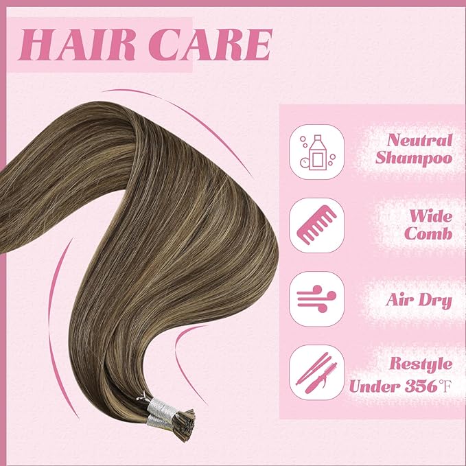 YoungSee I Tip Hair Extensions Human Hair Brown Highlight Itips Hair Extensions Human Hair Dark Brown with Blonde Highlight Tip Hair Extension Soft 20 Inch 50s 50g