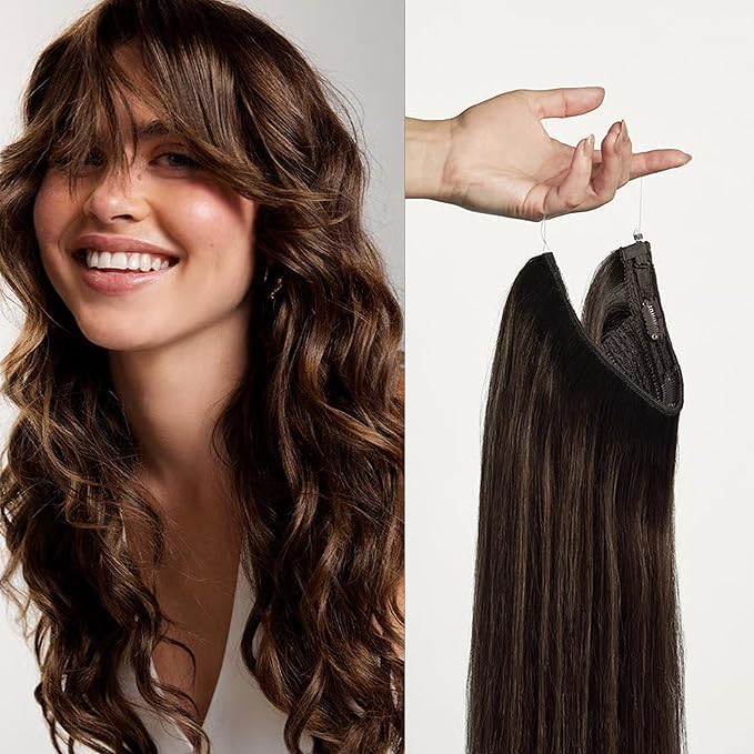 Luxy 100% Remy Human Hair – Halo Clip-In Hair Extensions –Natural Looking Volume & Length - One-Piece - Easy 5-Min Application 180 grams 20" Honey Espresso