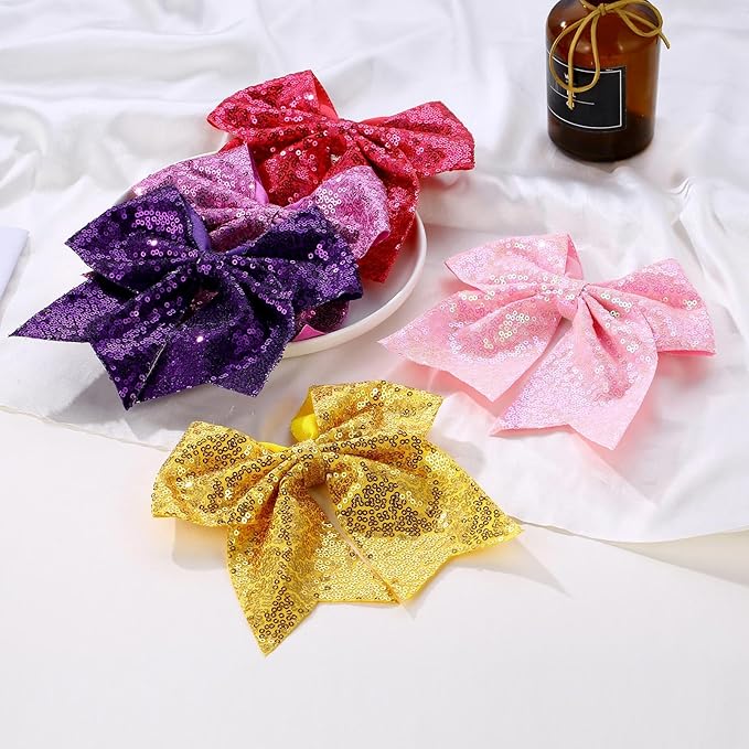 Large Glitter Cheer Bows Clips, Jumbo Big 7 Inch Cheerleading Sequin Hair Bow Hair Accessories for Teens Girls Football Sports Cheerleader Outfit Uniform (Navy Blue)