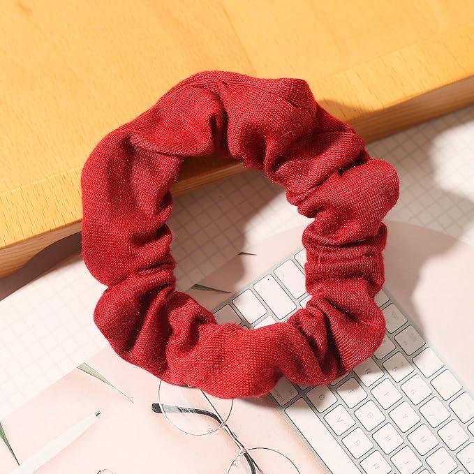 Pack of 12 Cotton Hair Scrunchies Single Jersey Solid Color Ponytail Holders Hair Ties for Girl (Burgundy)