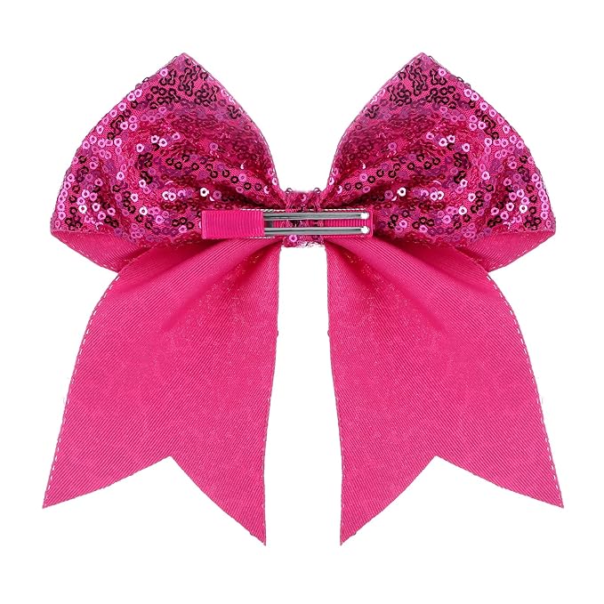 Large Big 7 Inch Glitter Bow Clip Sequin Bling Party Hair Accessories for Women Teens Girls Kids 1 Pcs (Hot Pink)