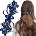 Joez Wonderful Rhinestone Hair Clip Sparkly Crystal Barrettes French Wedding Prom Engagement Pageant First Communion Hair Decorative Accessories for Women Long Hair (Bow Blue, 1 Pcs)