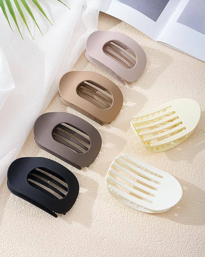 6 PCS Flat Hair Clips for Women - French Medium Flat Claw Clips for Thick Thin Hair, Strong Grip Non Slip Hair Claw Clips for Women Girls