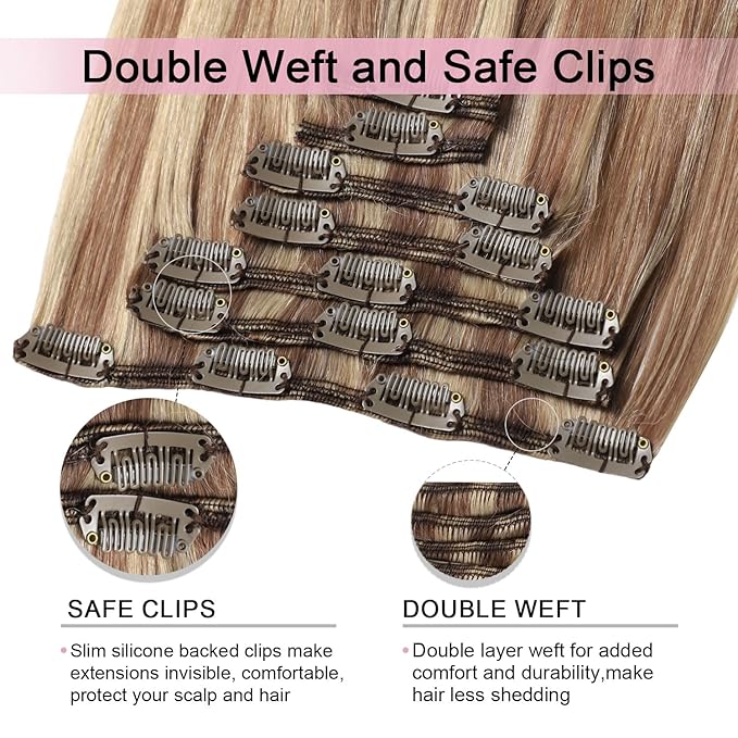 Pro2.0 Remy Clip in Extensions Real Human Hair Color #10/16/16 Ash Brown to Caramel Blonde Remy Clip in Hair Extensions Real Human Hair 18inch 120g Thick 7pcs Double Weft（#10/16/16-18inch）
