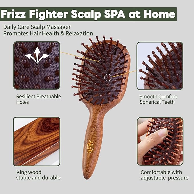 Wooden Scalp Massager Tool set, Christmas Gifts for Mon, Head Massager Brush for Hair Growth, Curl Detangler Brush, Travel Wet Hair Brush, Body Gua sha tool for Lymphatic Drainage Stress Relief