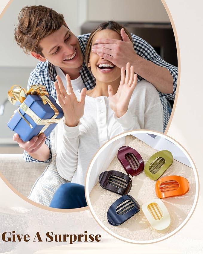 6 PCS Flat Hair Clips for Women - French Medium Flat Claw Clips for Thick Thin Hair, Strong Grip Non Slip Hair Claw Clips for Women Girls