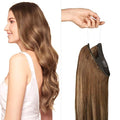 Luxy 100% Remy Human Hair – Halo Clip-In Hair Extensions –Natural Looking Volume & Length - One-Piece - Easy 5-Min Application 180 grams 20" Chestnut Brown Balayage