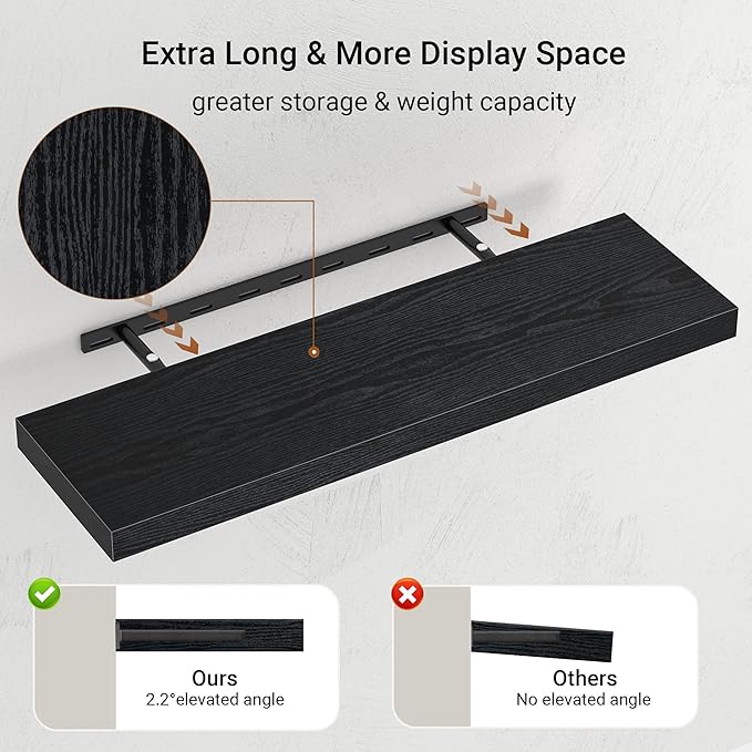 Single Floating Shelves 36 inch Long, Large 10 in Deep Wall Shelves Heavy Duty 70 lbs for Bedroom, Bathroom, Living Room, Kitchen, Office, Modern Shelf Home Decor, Set of 1, Black