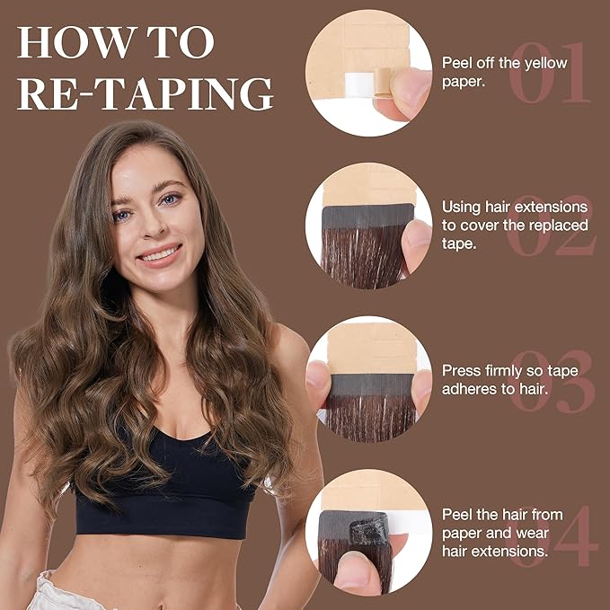 GOO GOO Tape in Hair Extensions Human Hair, 5 Light Ash Brown, 24inch 30g 10pcs, Skin Weft Seamless Invisible, Silky Straight with Thick Ends, Remy Human Hair