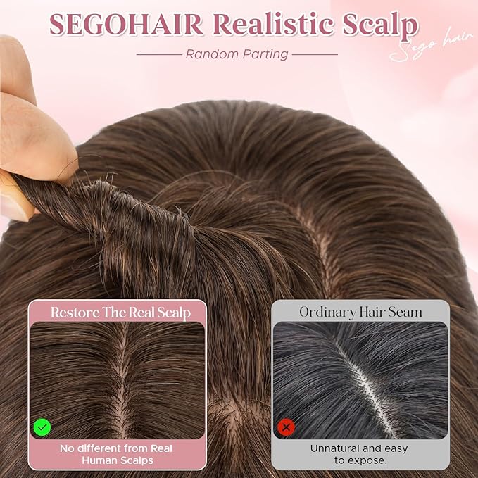 Real Human Hair Toppers for Women 3.54"*4.72" Silky Base 150% Density With Bangs Adjustable Parting Clip-In Topper Hairpieces for Women with Thinning Hair 14 Inches Dark Brown