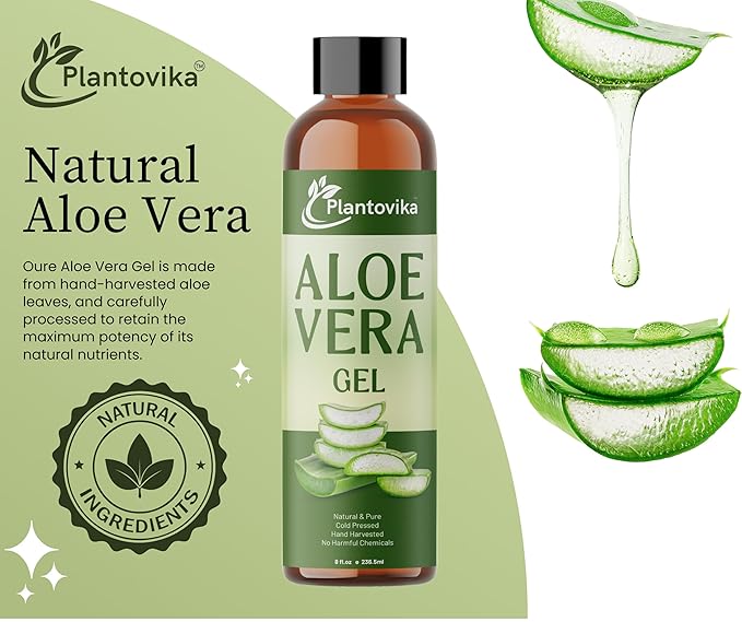 Aloe Vera Gel - Natural, Hydrating, Soothing for Face, Skin, Hair, Sunburn - 8 Fl Oz