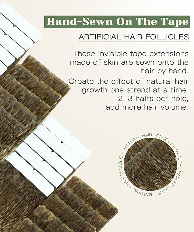 SURNEL Injected Seamless Tape in Hair Extensions 22Inch Walnut Brown to Ash Brown and Golden Blonde Invisible Tape in Extensions Human Hair 20 Pcs 50g(#3822,22)