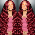 99J Burgundy Wig Human Hair 13x4 Body Wave Lace Front Wigs Human Hair 180 Density Pre Plucked Glueless Wine Red Colored Lace Front Wig for Women 24inch