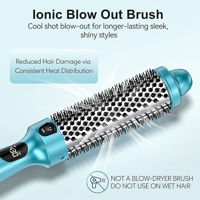 Farery Thermal Brush Extra Long Barrel with Cool Air, 1.5 Inch Heated Round Curling Brush for Big Bouncy Curls, Ceramic Curling Wand for Medium & Long Hair, 9 Adjustable Temps, Dual Voltage