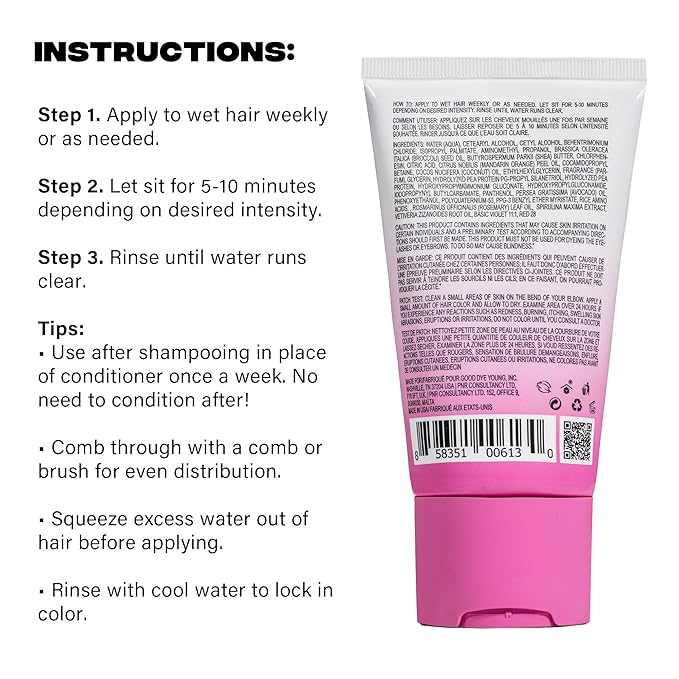 Good Dye Young Color Depositing Mask, DYEposit Color Depositing Conditioner, Toning Treatment, Tone & Enhance Color-Treated Hair - Semi Permanent Hair Dye, Vegan and Cruelty-Free (Pink) 4 fl oz