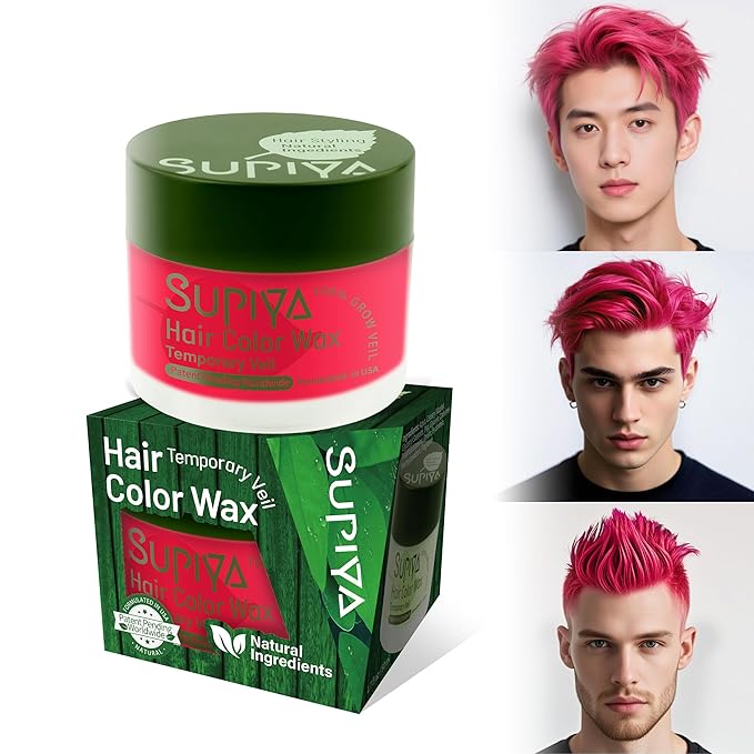 Temporary Hair Color Wax for Men - SUPIYA Washable Hair Wax Color, All-Day Hold Disposable Hair Wax for Christmas, Cosplay & Daily (Berry Color #71)
