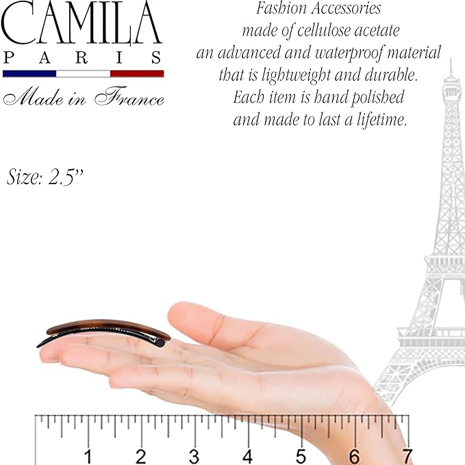 Camila Paris CP2250/2 French Hair Barrettes Clips for Women, Handmade, Girls Side Slide-in Barrette Clip, Hair Accessories for Women. Strong Hold No Slip Grip Fashion Durable Styling, Made in France
