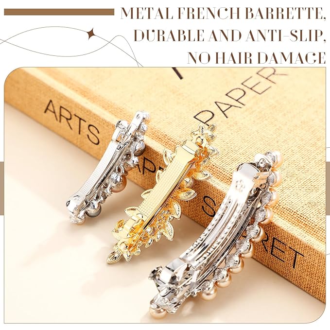 Geyoga 6 Pieces Vintage Hair Barrettes for Women Retro Flower French Pearl Crystal Rhinestones Clips Hair Pins for Women Styling Accessories(Stylish Style)
