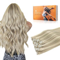 DOORES Clip in Hair Extensions Remy, Ash Blonde Highlighted Platinum Blonde 135g 7pcs 18 Inch, Natural Extensions Real Human Hair Clip ins Straight Thick Weft