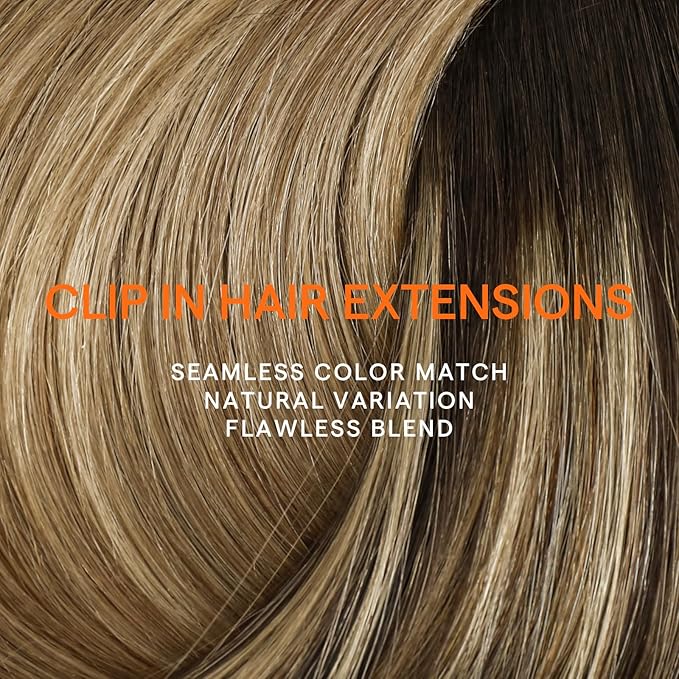 Full Shine Balayage Human Hair Clip in Extensions 16 Inch Clip in Real Hair Extensions Balayage Dark Brown to Caramel Blonde 7 Pcs 120 G