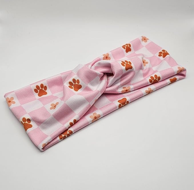 Soft Stretchy Headband, 3-in-1 Versatile Twist Style, One-Piece (Hippie Checkered Paws, Adult)