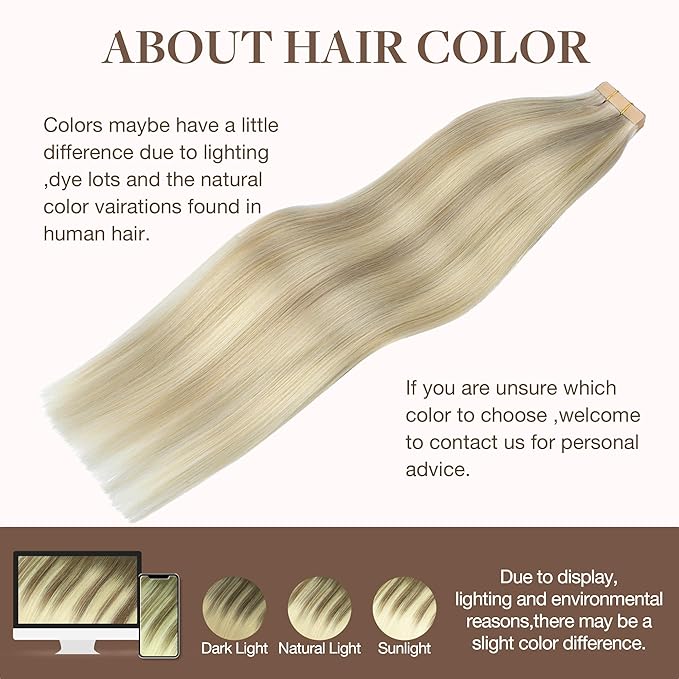 GOO GOO Tape in Hair Extensions Human Hair, 17A/60A Ash Blonde Highlighted Platinum Blonde, 10inch 60g 40pcs, Skin Weft Seamless Invisible, Silky Straight with Thick Ends, Remy Human Hair