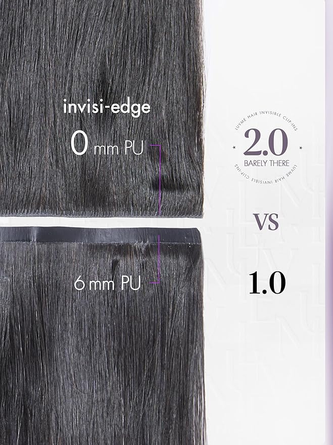 LUVME Invisible Clip in Hair Extensions Body Wave Real Human Hair, Remy Hair Clip ins for Women, Natural Human Hair, 22 inch 110g 6Pcs, Natural Black