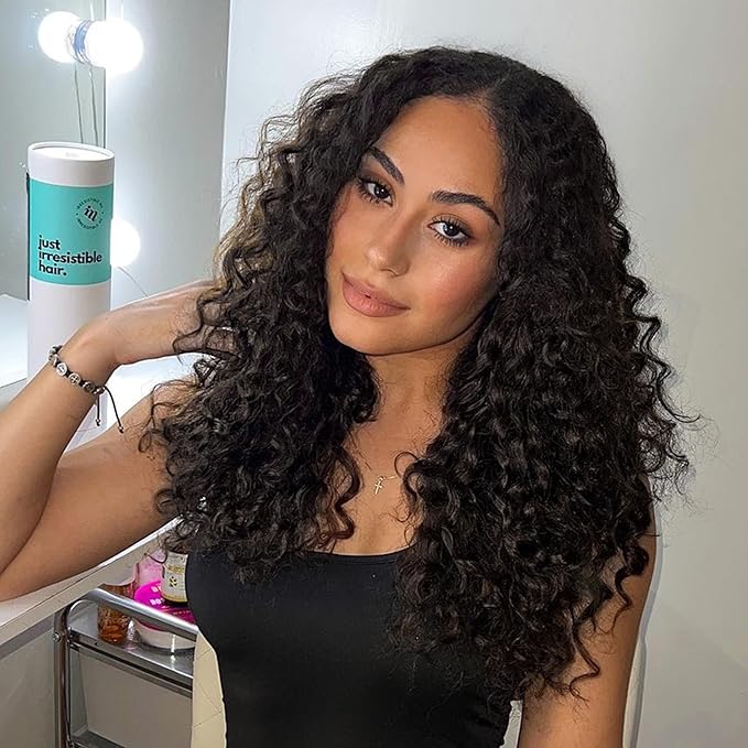 Irresistible Me 3A Curls Real Human Hair Extensions Clip Ins – 100% Human Hair Clip In Extensions for Length & Volume – Invisible Extension – Heat Resistant & Dyeable –Natural Black, 20 Inches