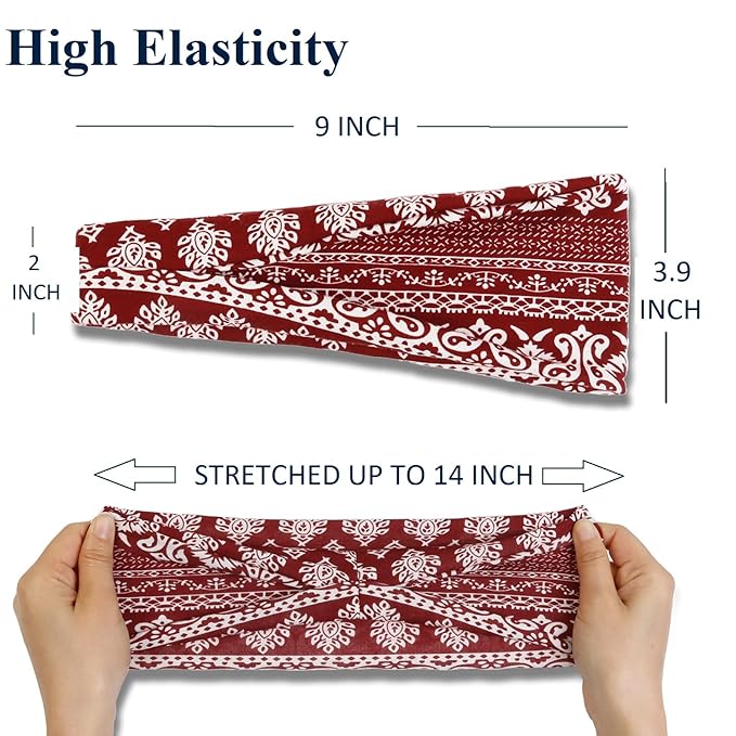 AKTVSHOW 12 Pack Boho Headbands - Wide Non-Slip Elastic Headbands, Trendy Hair Accessories for Women's Yoga, Workout, and Fashion