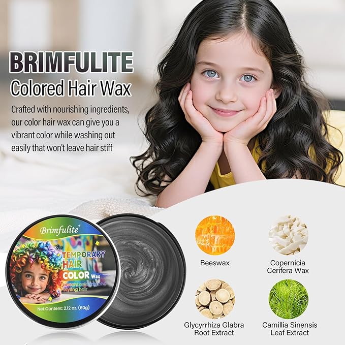 Black Hair Wax, Temporary Hair Color for Kids, Nourishing & Washable Hair Paint Wax for Women and Men 2.12 Oz.