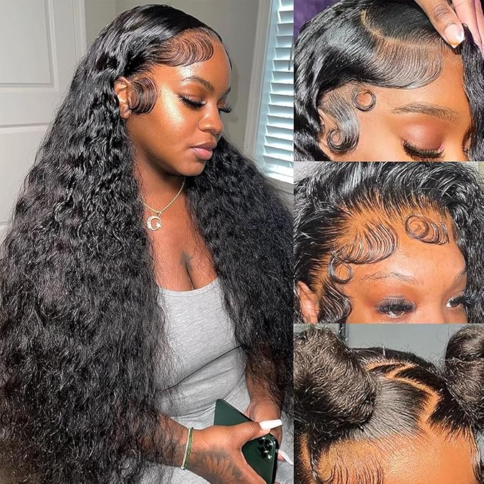 250 density Deep Wave Lace Front Wigs Human Hair Glueless Wig HD Lace Front Wigs Pre Plucked with Baby Hair for Women 13x6 Deep Curly Frontal Wigs Human Hair