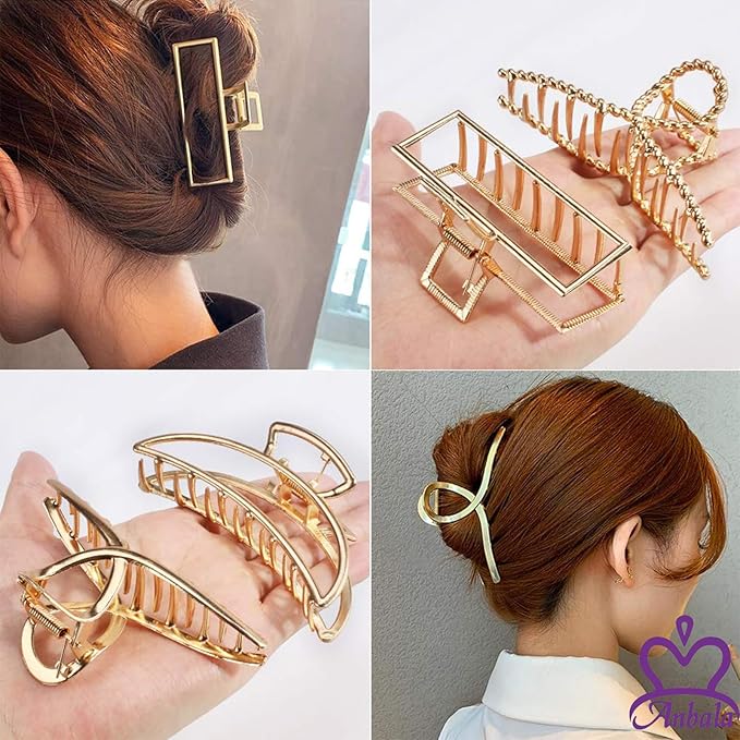 ANBALA Gold Hair Clips, Metal Large Claw Clips for Thick Hair Big Jaw Clips for Hair, Butterfly Hair Clips Hair Accessories for Women