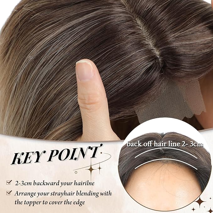 MORICHY Hair Toppers for Women with Thinning Hair 20inch Long Wavy Hair pieces for Women Synthetic Wiglets Topper with Bangs Clip in Light brown with Blonde Highlights