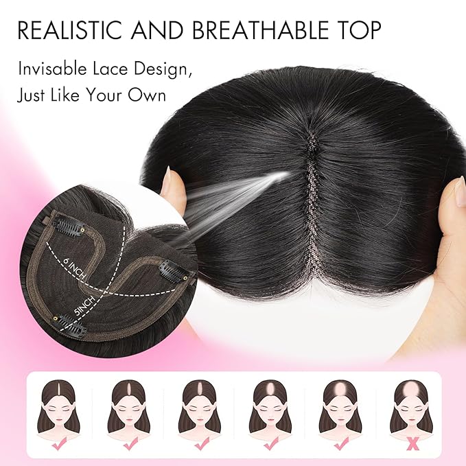 Isaic Hair Toppers for Women 24 Inch Synthetic Hair Pieces, 360° Clips In and Adjustable Bandage Layered Toppers, Toppers Hair Pieces Add Volume for Thinning Hair and Daily Use(Natural Black)