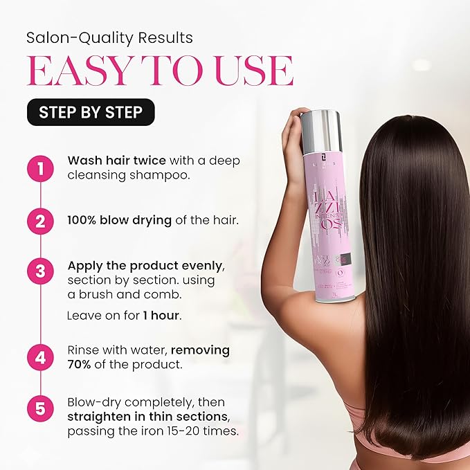 Lazzios Intense Organic Hair Protein – Brazilian Professional Straightening & Smoothing Treatment – Safe Formula with No Toxic Acids, Hyaluronic Acid, Keratin, Caviar & Argan Oil – 1 Liter