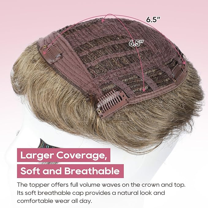 REECHO Hair Topper, Short Wiglet Hair Topper for Women with Thinning Large Coverage Synthetic Top Crown Hairpiece for Women - Honey Pecan