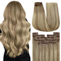 YoungSee Balayage Clip in Hair Extensions 24 inch Human Hair Clip in Extensions Ombre Clip in Hair Extensions Human Hair Light Brown Mix Platinum Blonde Long Straight Hair for Women 120G 7Pcs