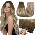 Full Shine Tape in Weft Hair Extensions Human Hair Color 3/8/22 Balayage Tape ins Exensions Long Weft Tape Seamless Extension 22Inch Silky Straight Wide Tape in Hair Extensions Natural 50G One Piece