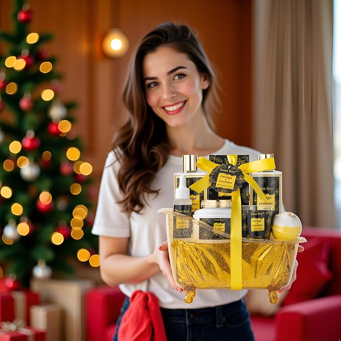 Luxury Home Spa Bath Gift Basket, Spa gift basket Christmas Gifts for Women men, Spa Kit Self-care Gifts, Spa Collection Gift, Orchid Jasmine Bath and Body Gift Pampering Spa Gifts Mother's Day Gift