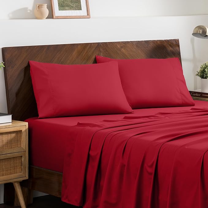 Bare Home Microfiber Pillow Cases - Queen Size Set of 2 - Cooling Pillowcases - Double Brushed - Easy Care - Envelope Closure (Queen Pillowcase Set of 2, Red)