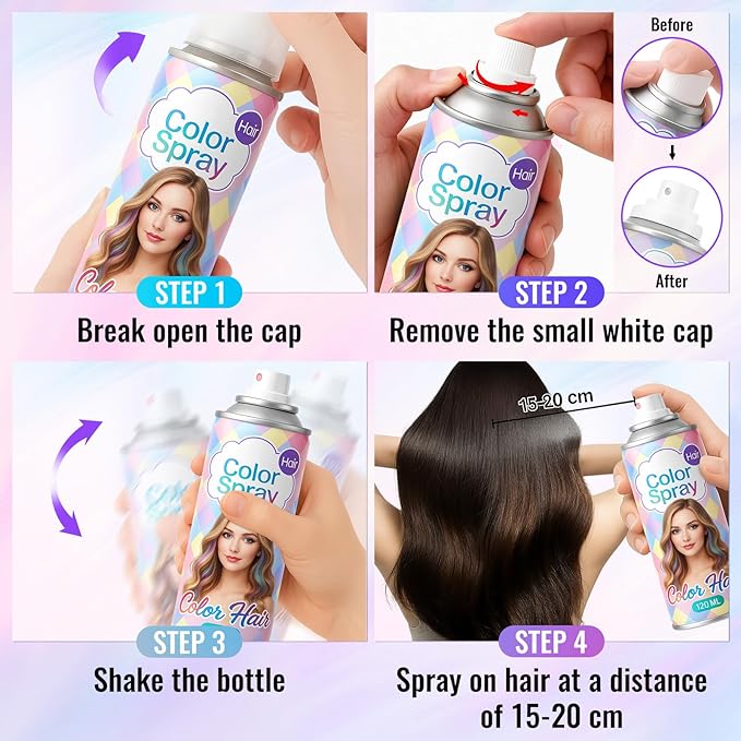 Temporary Gray Hair Color Spray – 1-Day Washable Grey Hair Color for Women Kids Men, Fun Hair Spray for Halloween, Cosplay, Costumes, Parties, Festivals, Crazy Hair Day, DIY Hair Looks
