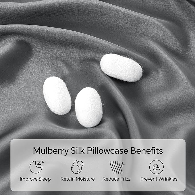INFIIXSO Mulberry Silk Pillow Case King Size, Silk Pillowcase with Hidden Zipper 20"x36", Extraordinary Smooth and Soft Pillow Cases for Hair and Skin(Dark Grey, 1 Pack)