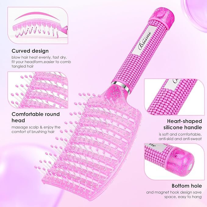 Bsisme Hair Brush, Professional Curved Vented Brush for Faster Blow Drying, Detangler & Frizz-Free on Curly Wet Thick Fine Hair for Women Men Kids