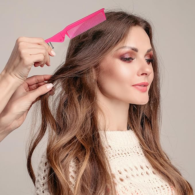 Folding Comb, 3 Pcs Travel Foldable Comb Protable Mini Hair Brush Anti-Static Double Headed Folding Hair Brush Hairdressing Tool for Women Men Long Short Thick Wavy Curly (Pink, Rose Red, Black)