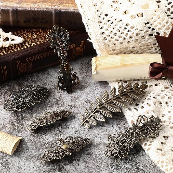 Geyoga 6 Pieces Vintage Hair Barrettes for Women Retro Flower French Pearl Crystal Rhinestones Clips Hair Pins for Women Styling Accessories(Classic Style)