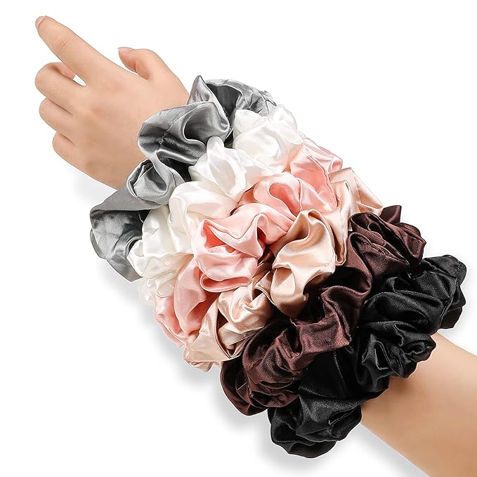Silk Satin Hair Scrunchies for Women Girls - Big Large Jumbo Scrunchie for Sleep Cute Gaint Oversize Scrunchy for Thick Hair
